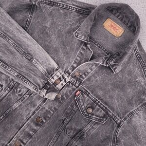 Vintage 80s Levis Denim Jacket Gray Acid Wash Mens Trucker Jean Jacket USA Small